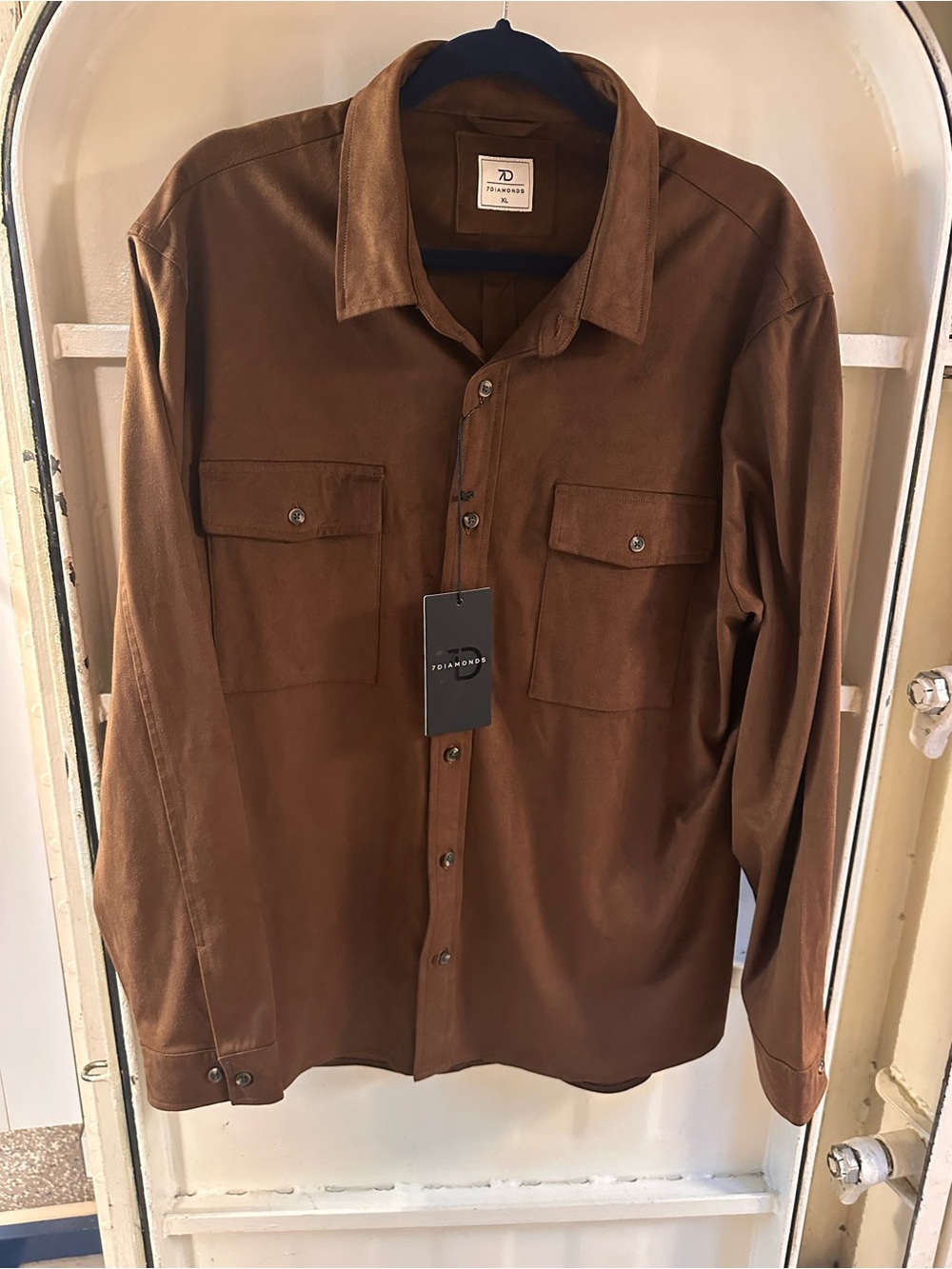 7 Diamonds Men's Brown Suede-Look Button-Up Shirt